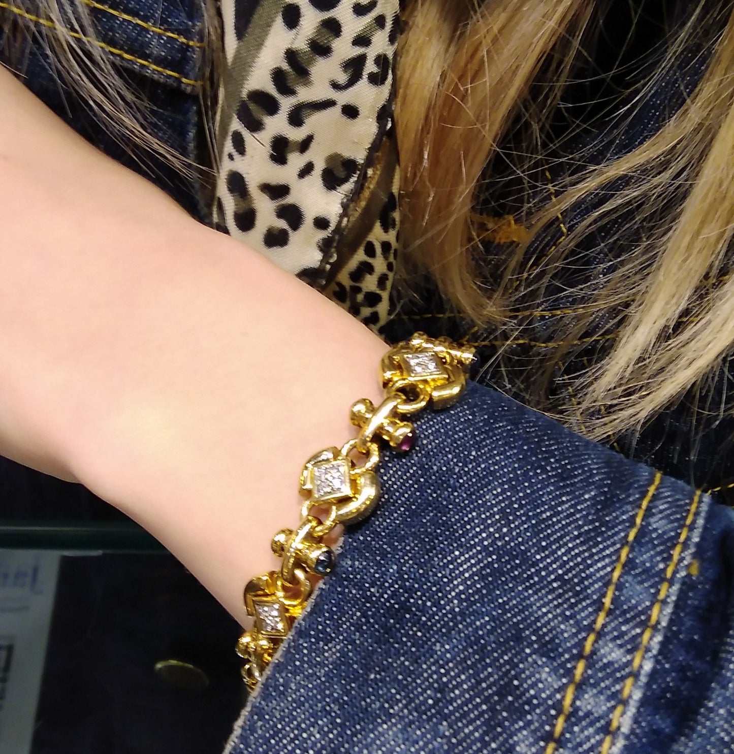 Vintage 18ct Gold, Ruby, Sapphire & Diamond Set Bracelet from Italy