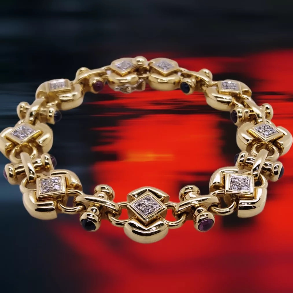 Vintage 18ct Gold, Ruby, Sapphire & Diamond Set Bracelet from Italy