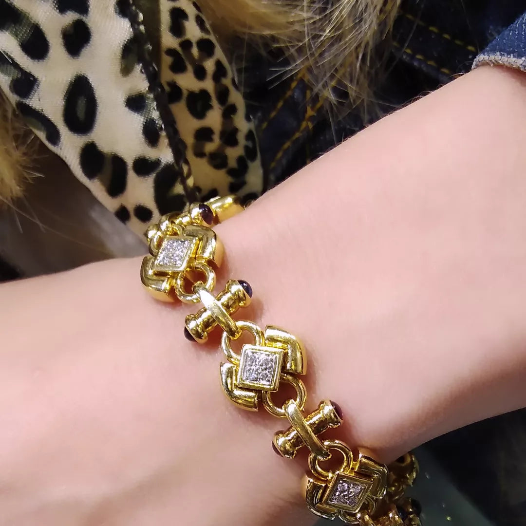 Vintage 18ct Gold, Ruby, Sapphire & Diamond Set Bracelet from Italy