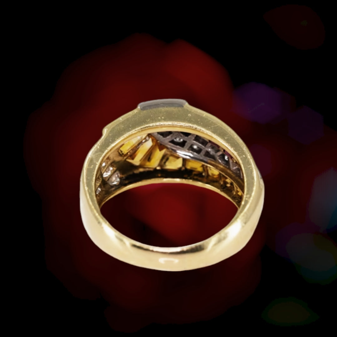 1960s Vintage Ruby, Sapphire, and Diamond Abstract Design Ring in 18ct Gold
