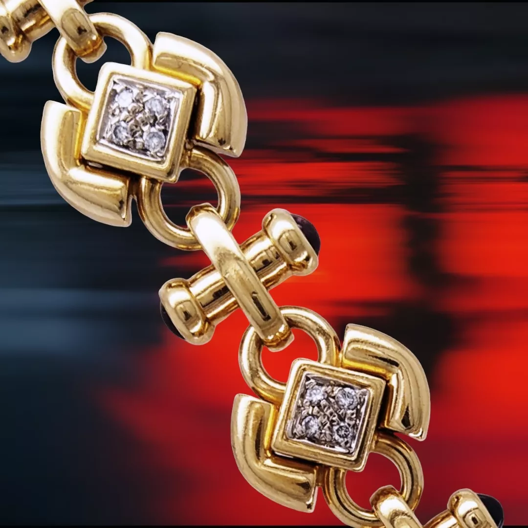 Vintage 18ct Gold, Ruby, Sapphire & Diamond Set Bracelet from Italy