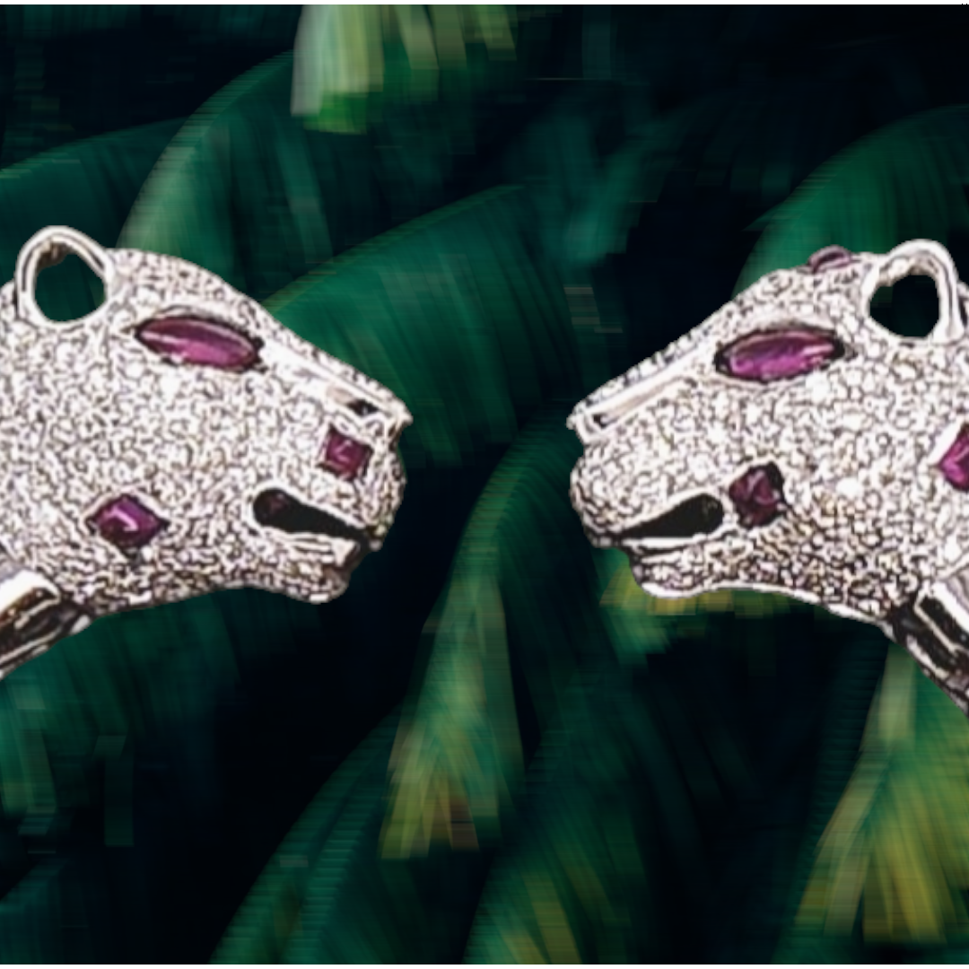 Bold 18ct White Gold, Ruby & Diamond Leopard Cuff Bracelet