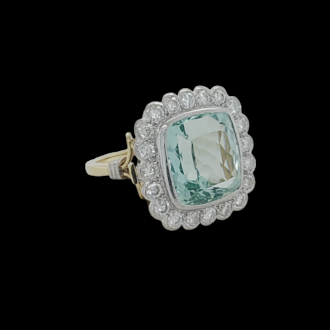 Vintage Aquamarine and Diamond Ring in 18ct White and Yellow Gold