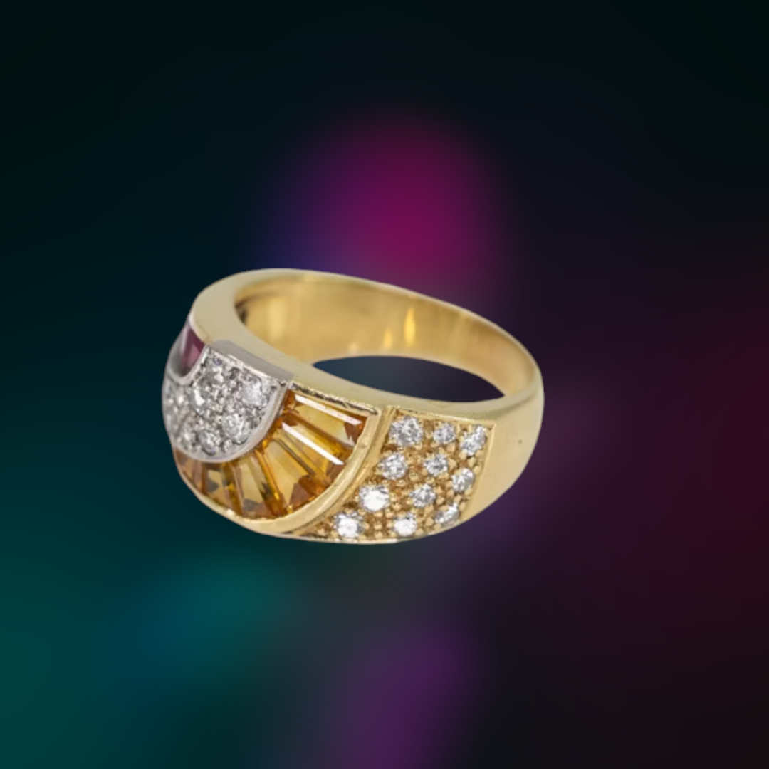 1960s Vintage Ruby, Sapphire, and Diamond Abstract Design Ring in 18ct Gold