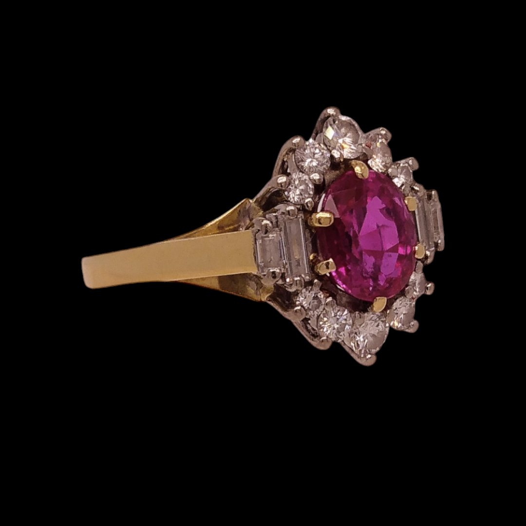 Vintage Two-Tone Gold, Burma Ruby & Diamond Ring