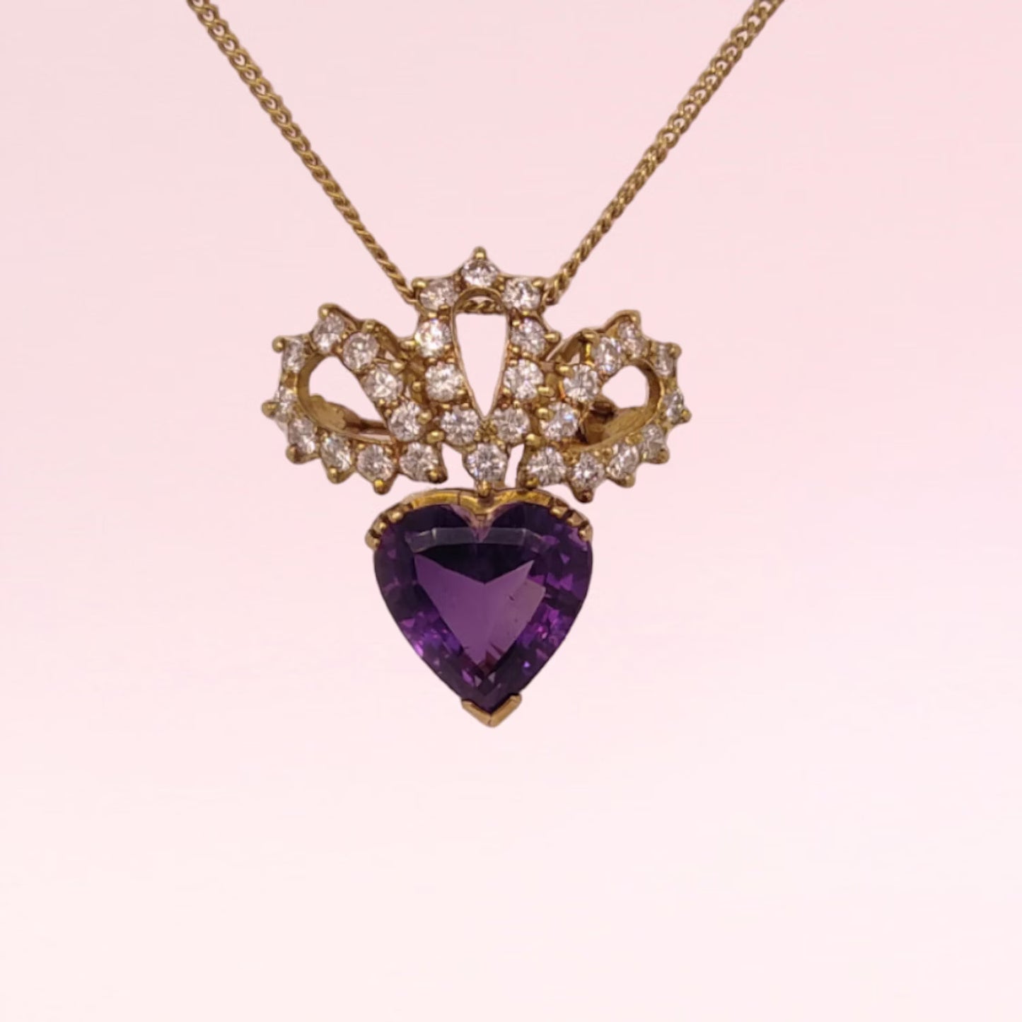 Vintage 18ct Gold, Amethyst & Diamond Heart Pendant/Brooch