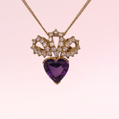 Vintage Amethyst & Diamond Heart Pendant/Brooch