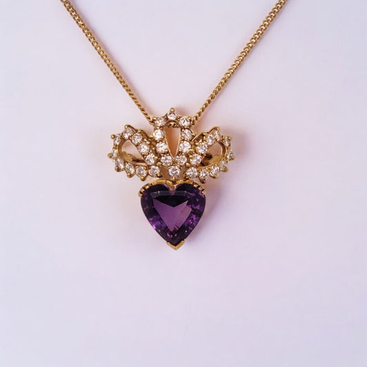 Vintage Amethyst & Diamond Heart Pendant/Brooch