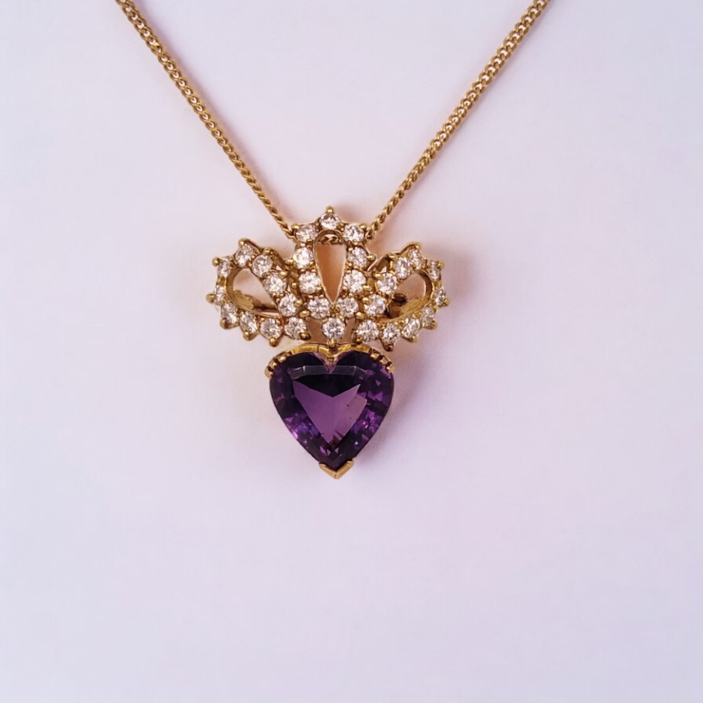 Vintage 18ct Gold, Amethyst & Diamond Heart Pendant/Brooch