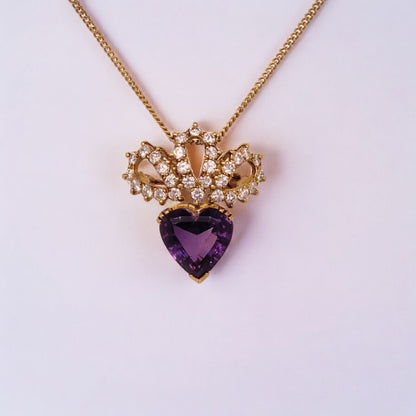 Vintage 18ct Gold, Amethyst & Diamond Heart Pendant/Brooch