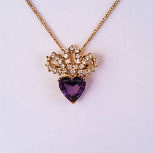 Vintage 18ct Gold, Amethyst & Diamond Heart Pendant/Brooch