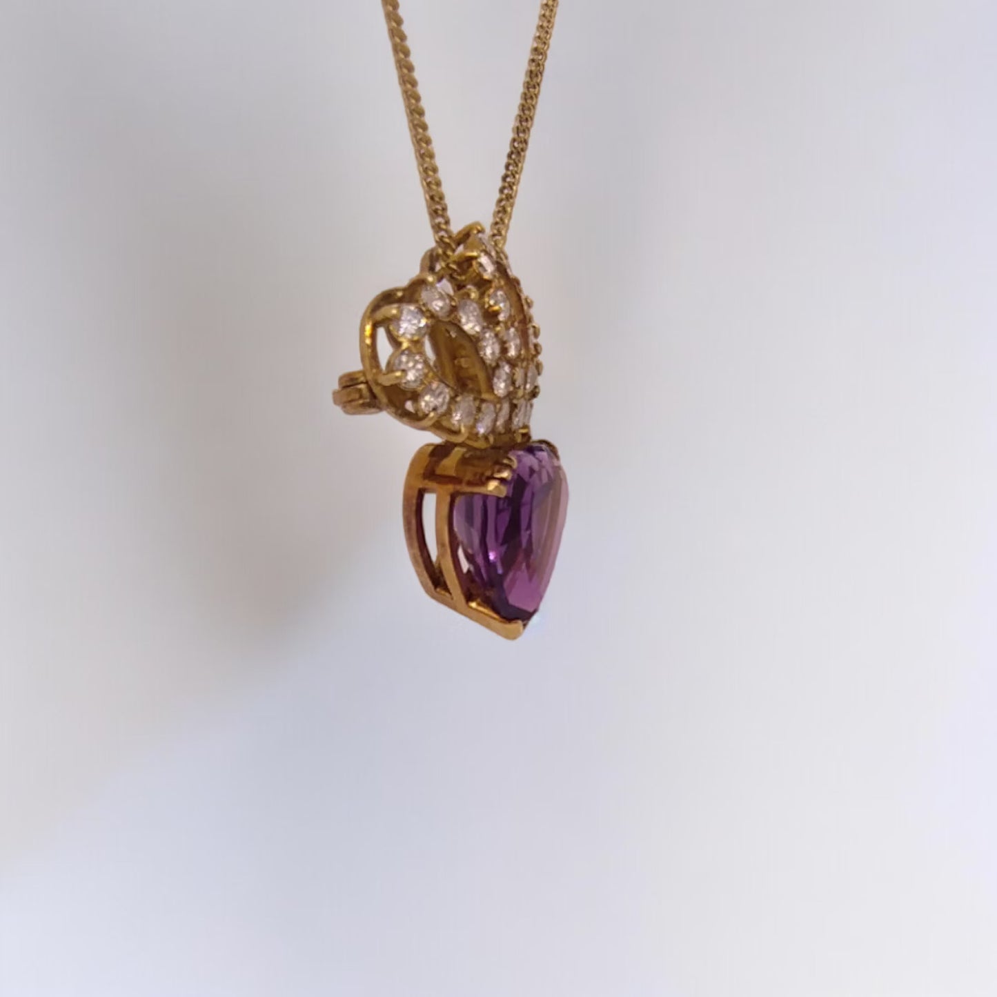 Vintage 18ct Gold, Amethyst & Diamond Heart Pendant/Brooch