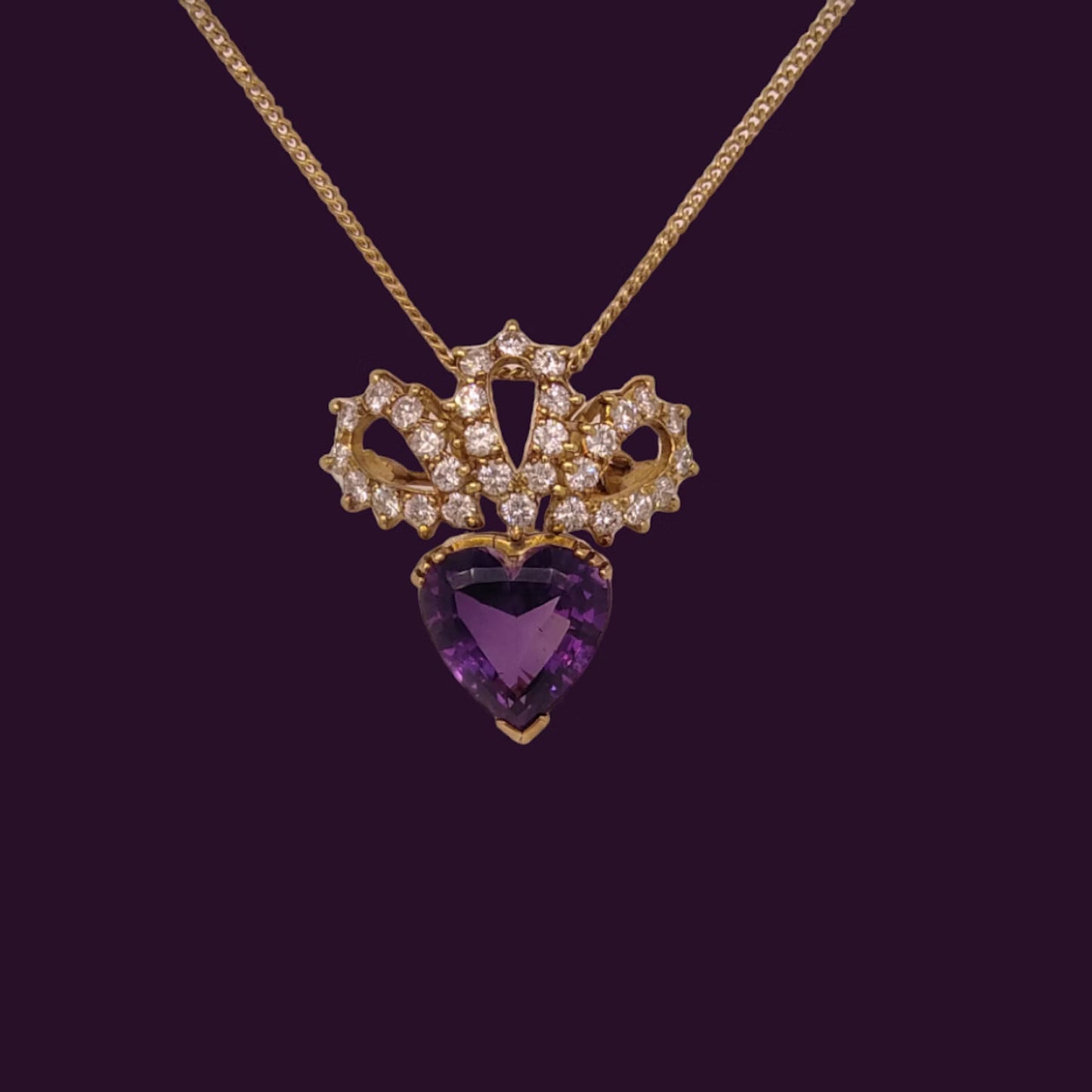 Vintage 18ct Gold, Amethyst & Diamond Heart Pendant/Brooch
