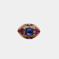 Vintage 1950s 18ct Gold Cocktail Ring with Cabochon Sapphire, Rubies and Diamonds