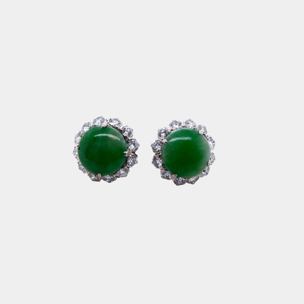 Vintage Jade and Diamond Vintage Stud Earrings in 18ct White Gold