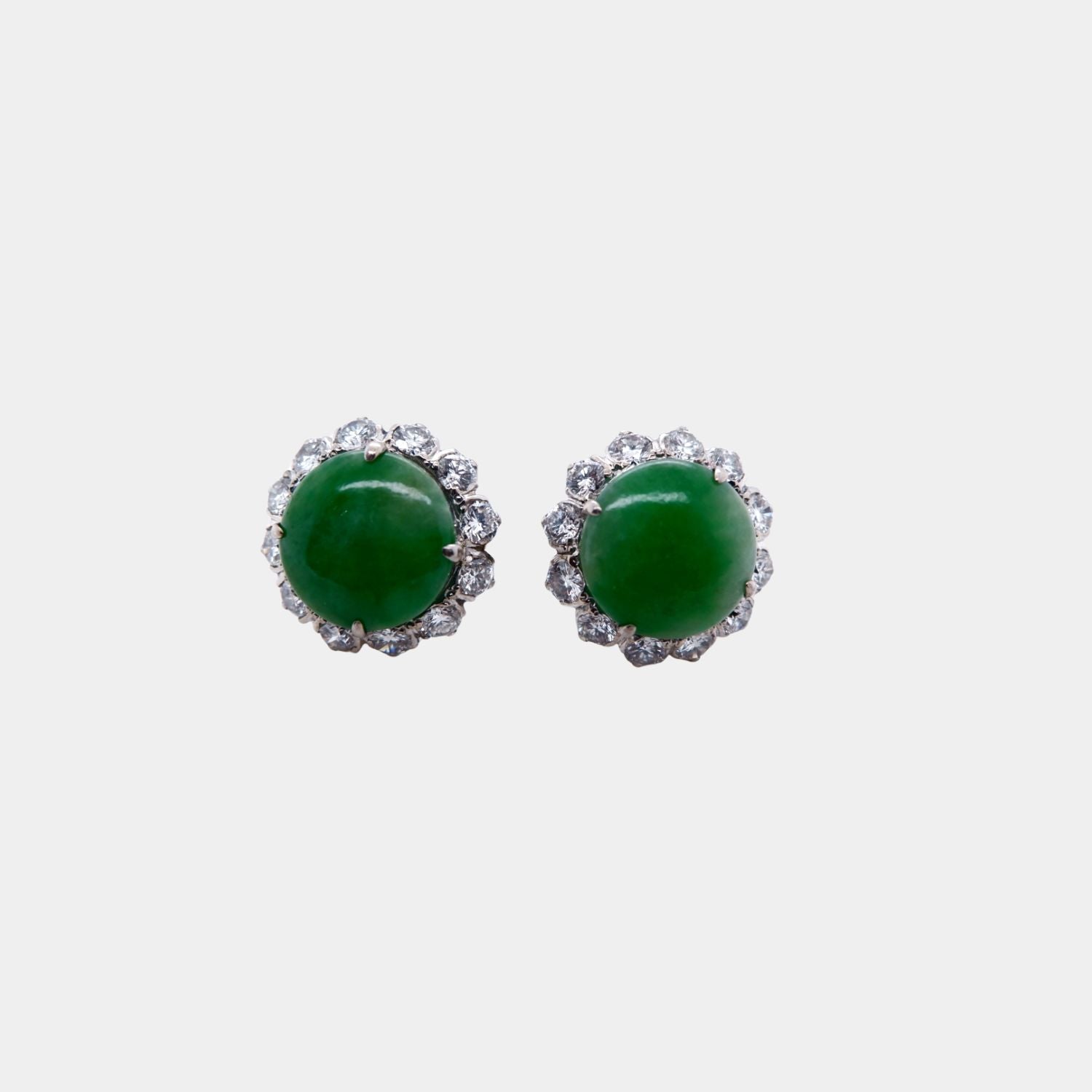 Vintage Jade and Diamond Vintage Stud Earrings in 18ct White Gold