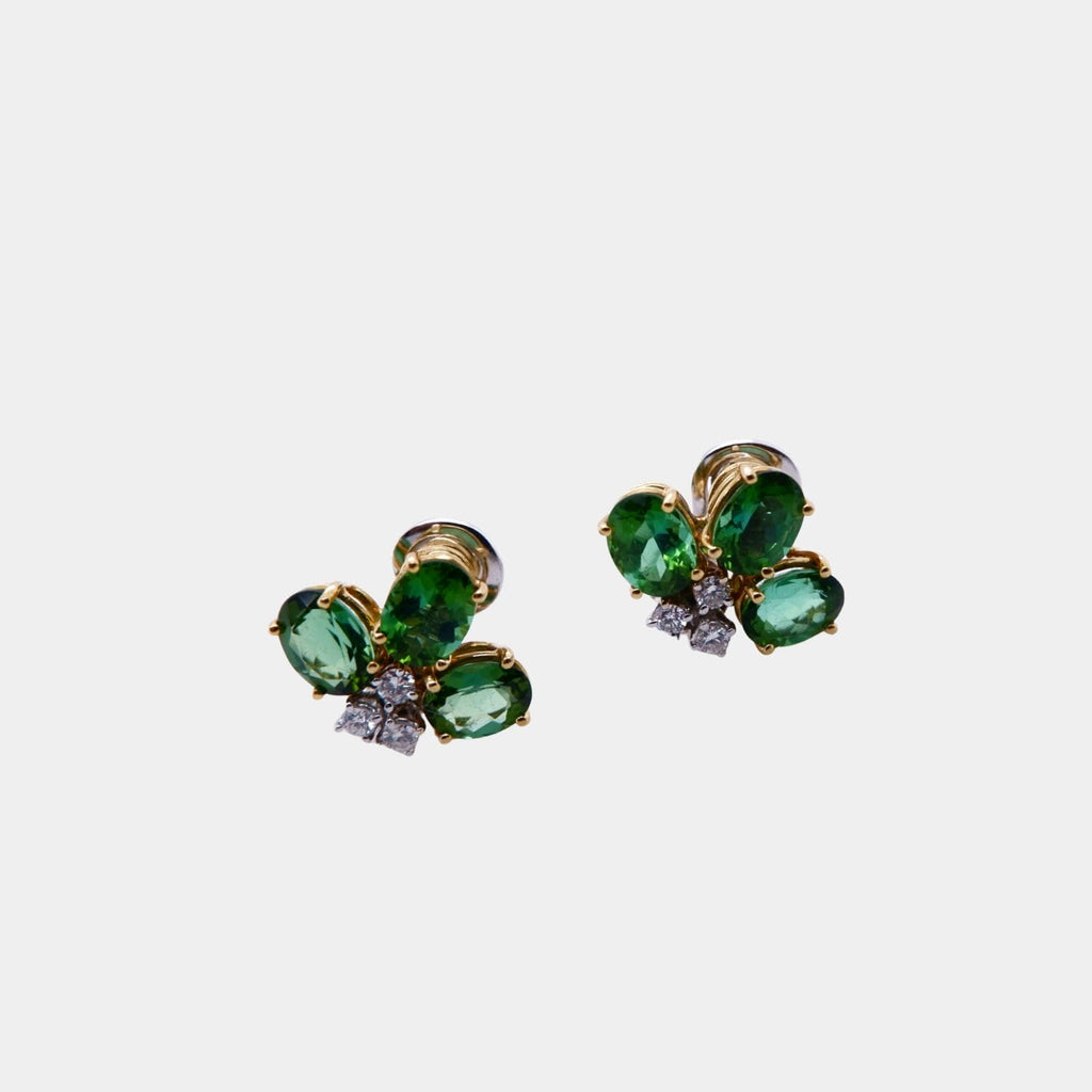 Vintage Green Tourmaline & Brilliant Diamond Clip to Post Earrings