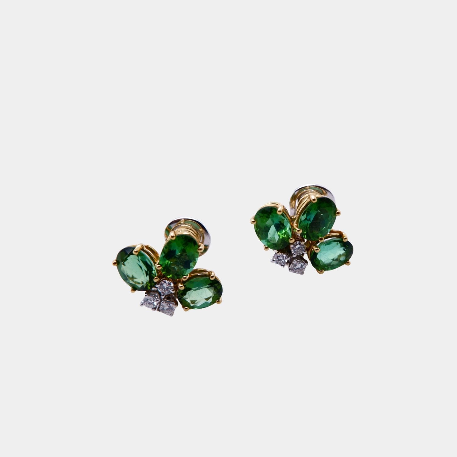 Vintage Green Tourmaline & Brilliant Diamond Clip to Post Earrings