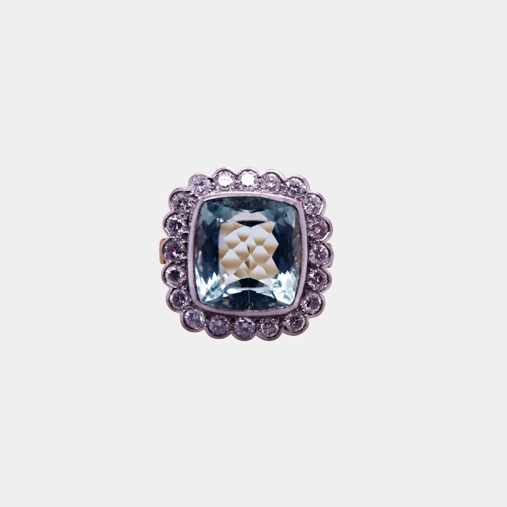 Vintage Aquamarine and Diamond Ring in 18ct White and Yellow Gold