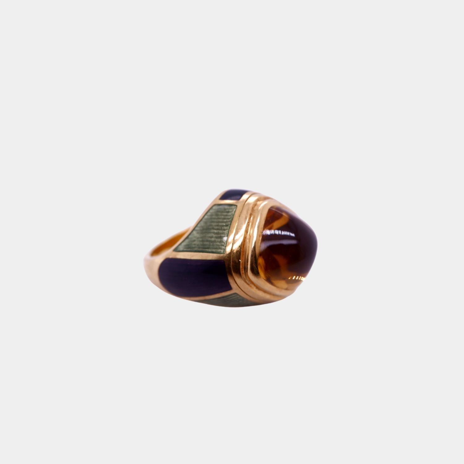 Vintage Leo De Vroomen Citrine and Enamel Ring in 18ct Yellow Gold