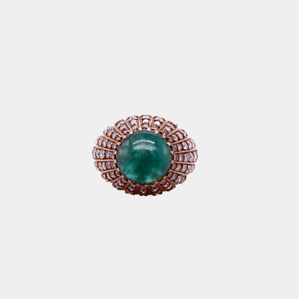 Vintage 1960s Cabochon Emerald and Diamond Ring