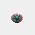 Vintage 1960s Cabochon Emerald and Diamond Ring