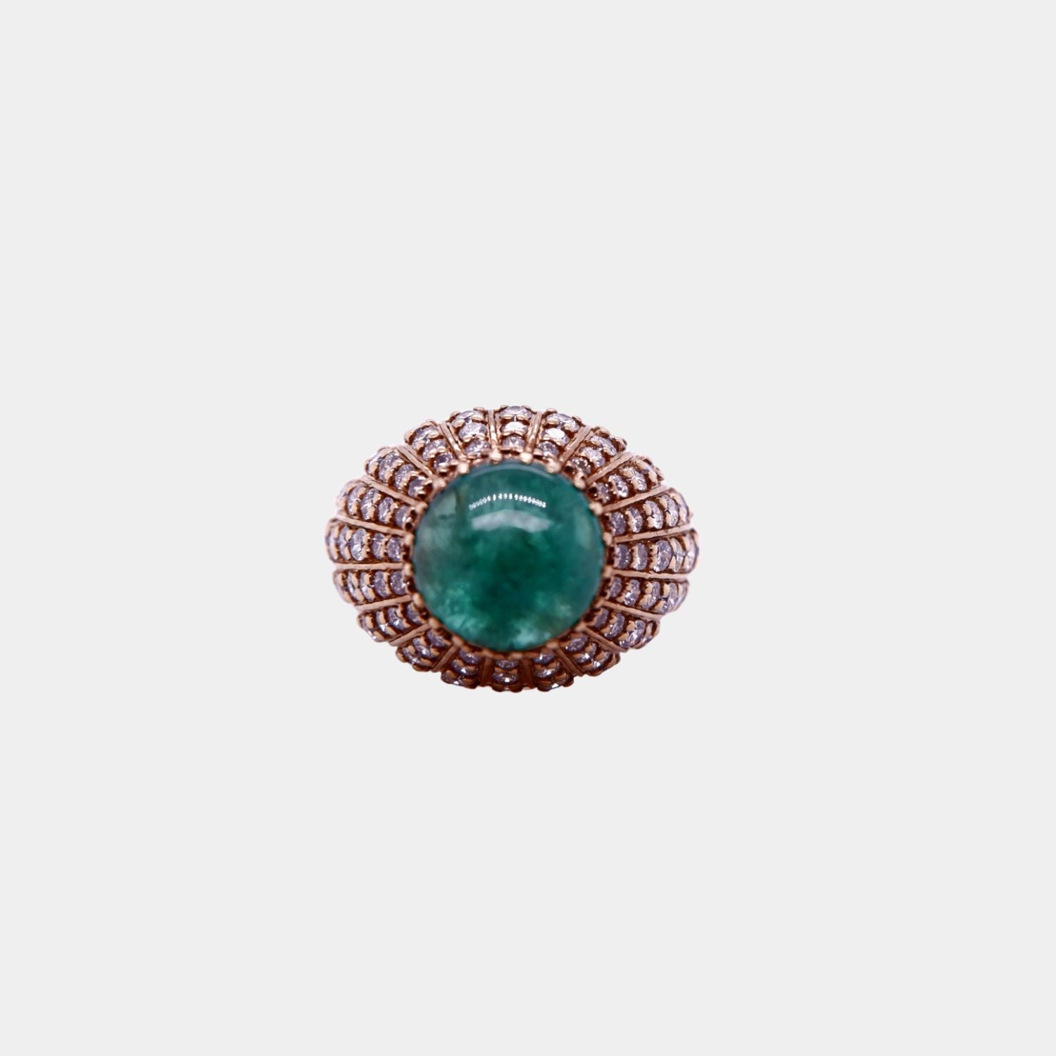 Vintage 1960s Cabochon Emerald and Diamond Ring