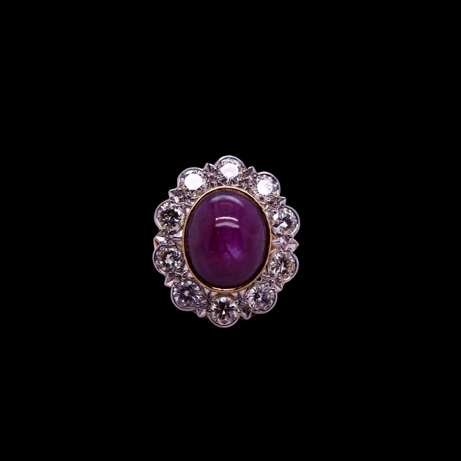 Cabochon Ruby and Diamond Cluster Ring