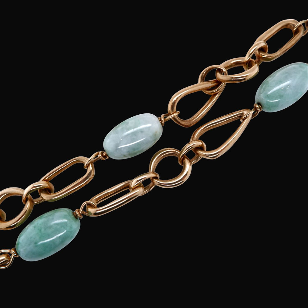 Vintage Cabochon Jadeite and Gold Chain