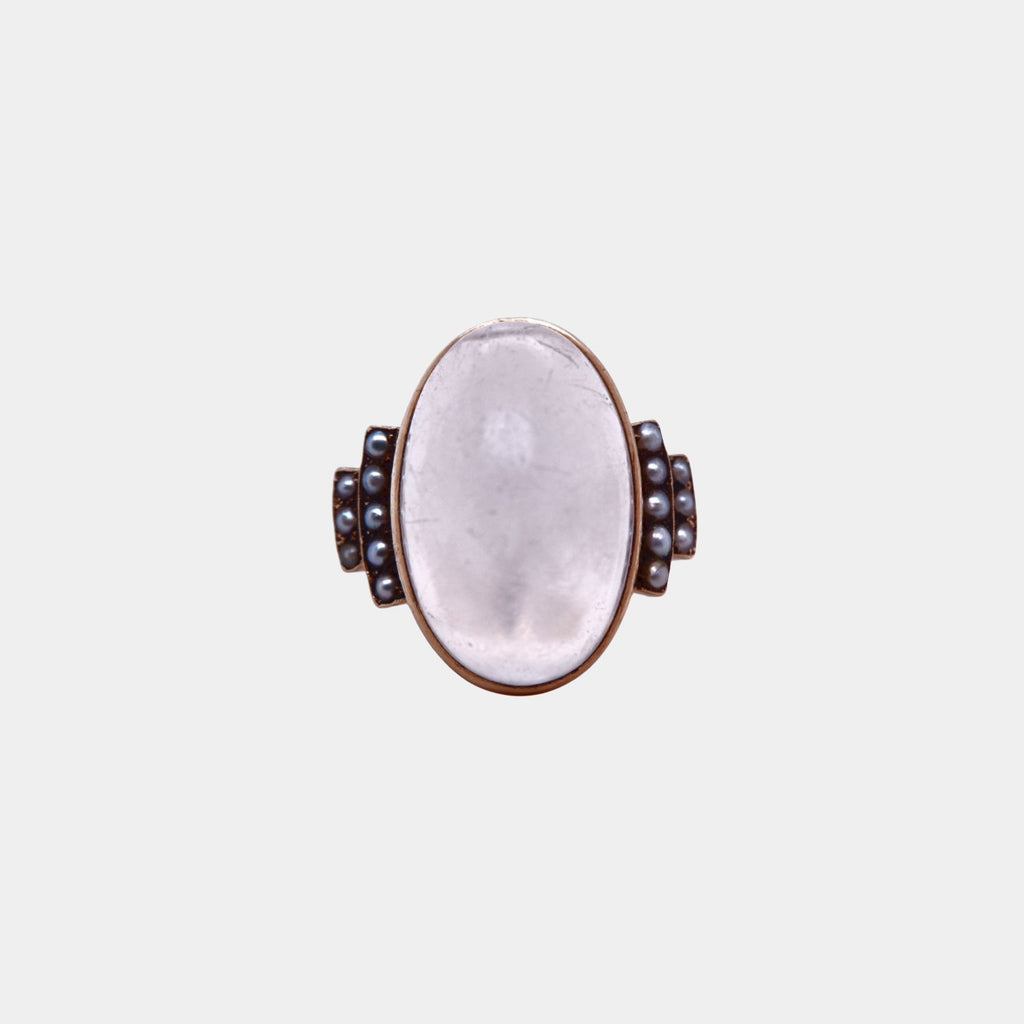 Vintage 1930's Large Cabochon Moonstone and Seed Pearl Ring