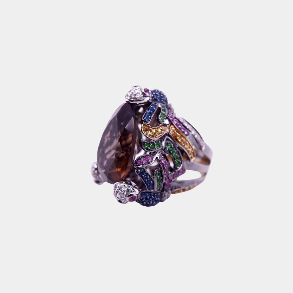 Multi Gem Smokey Quartz and 18ct White Gold Ring