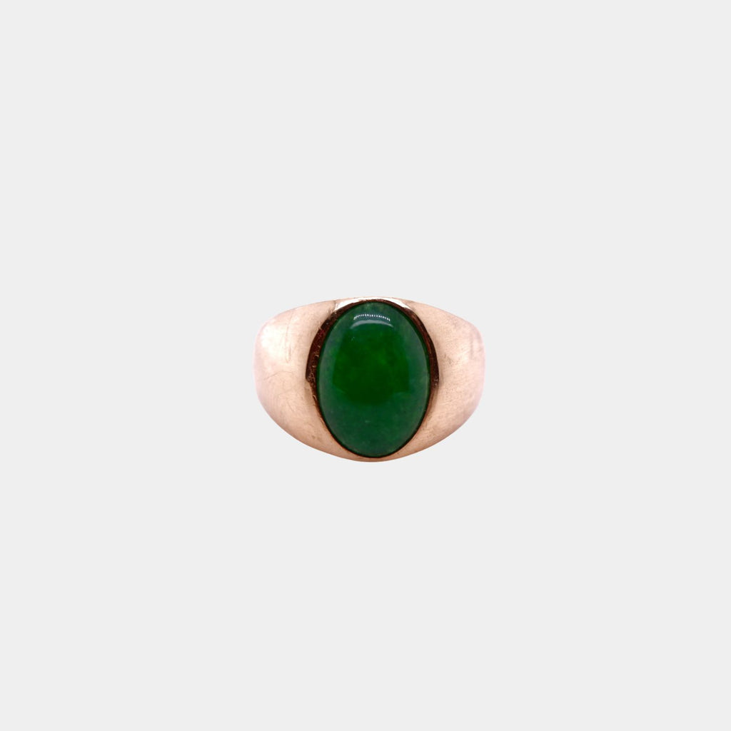 Vintage Cabochon Jade and 18ct Yellow Gold Signet Ring