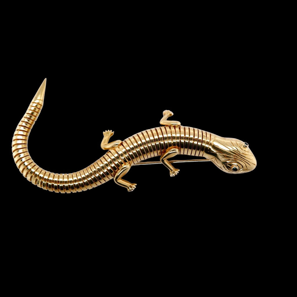 Rare 18ct Gold Tubogas Salamander Brooch