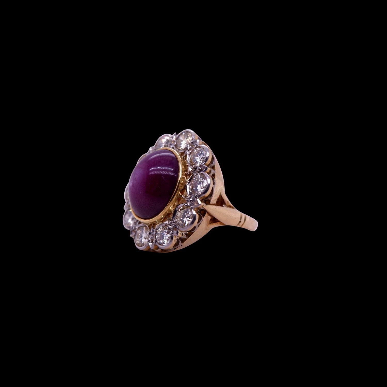 Cabochon Ruby and Diamond Cluster Ring