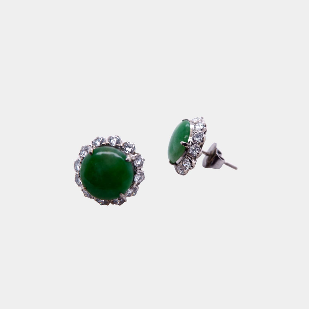 Vintage Jade and Diamond Vintage Stud Earrings in 18ct White Gold