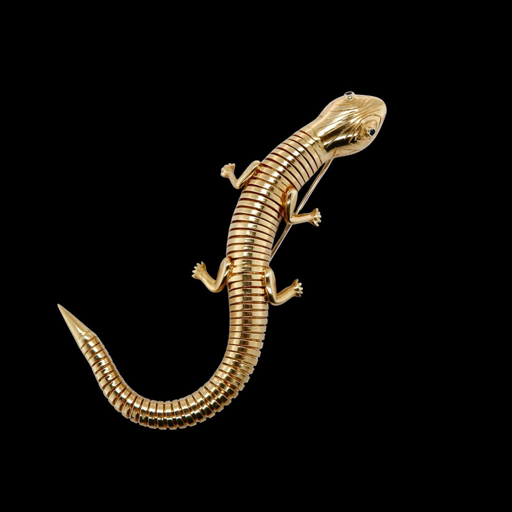Rare 18ct Gold Tubogas Salamander Brooch