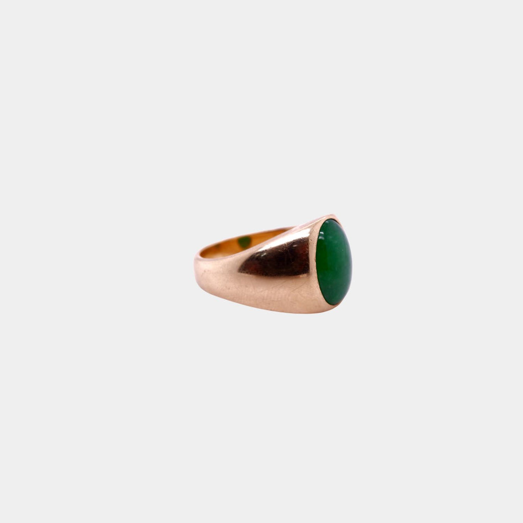Vintage Cabochon Jade and 18ct Yellow Gold Signet Ring