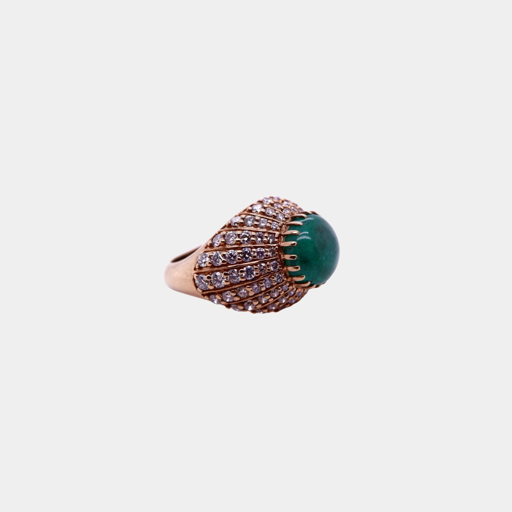 Vintage 1960s Cabochon Emerald and Diamond Ring