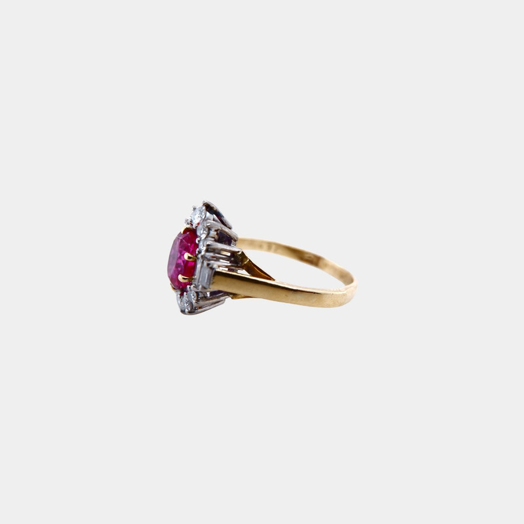 Vintage Natural Burma Ruby, Diamond and 18ct Yellow and White Gold Ring
