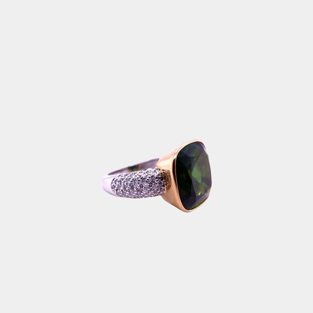 Tourmaline and Diamond-Encrusted Ring in 18ct Yellow and White Gold