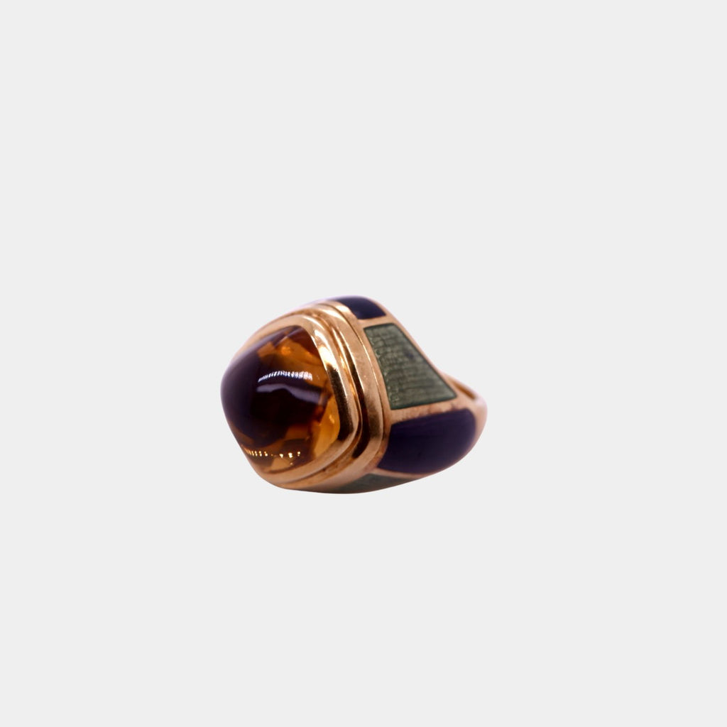 Vintage Leo De Vroomen Citrine and Enamel Ring in 18ct Yellow Gold