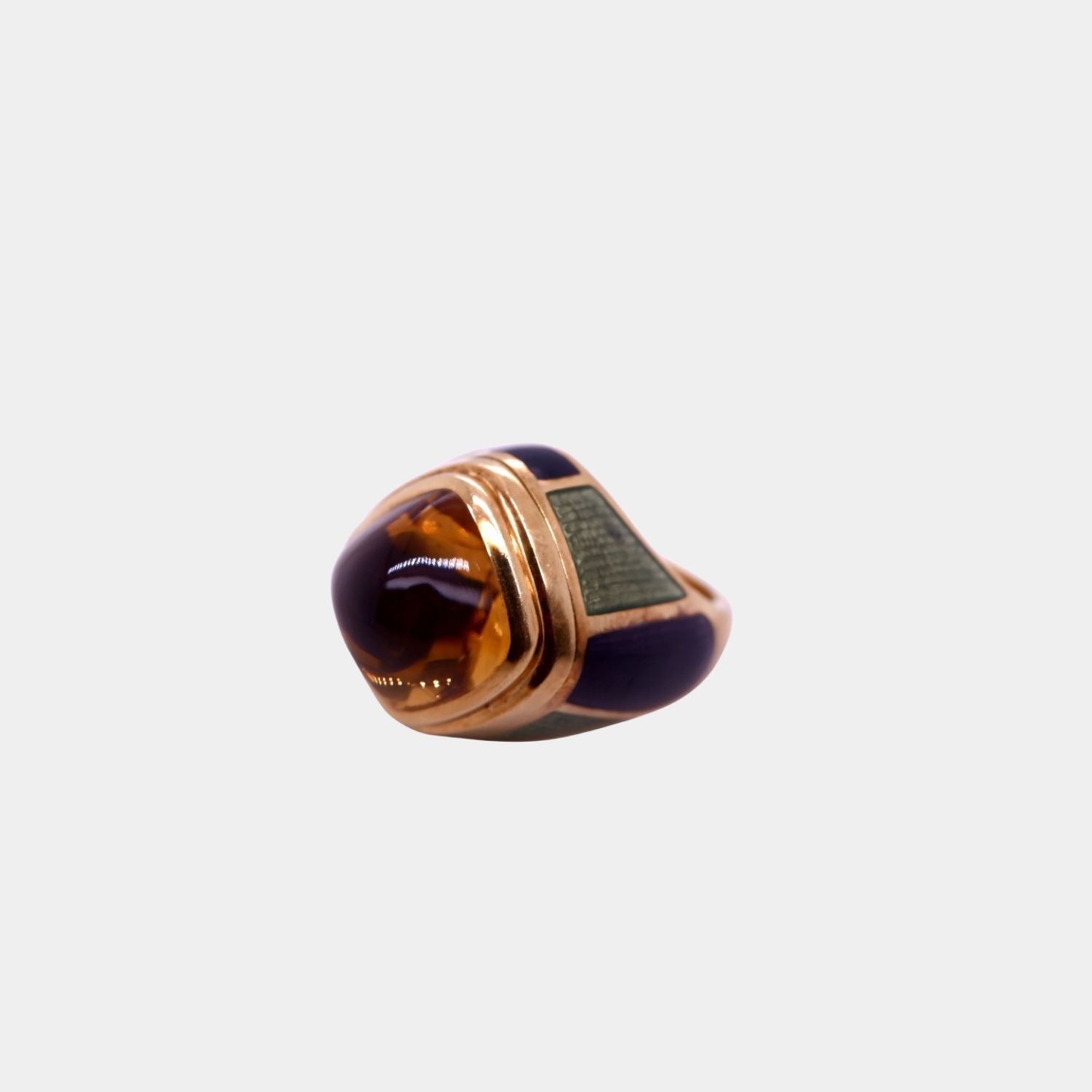 Vintage Leo De Vroomen Citrine and Enamel Ring in 18ct Yellow Gold