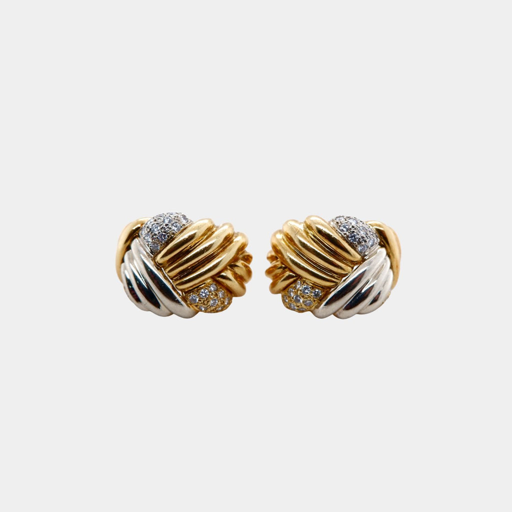 Vintage Italian "Milano Piero" in Two Tone 18ct Gold and Diamond Woven Earrings