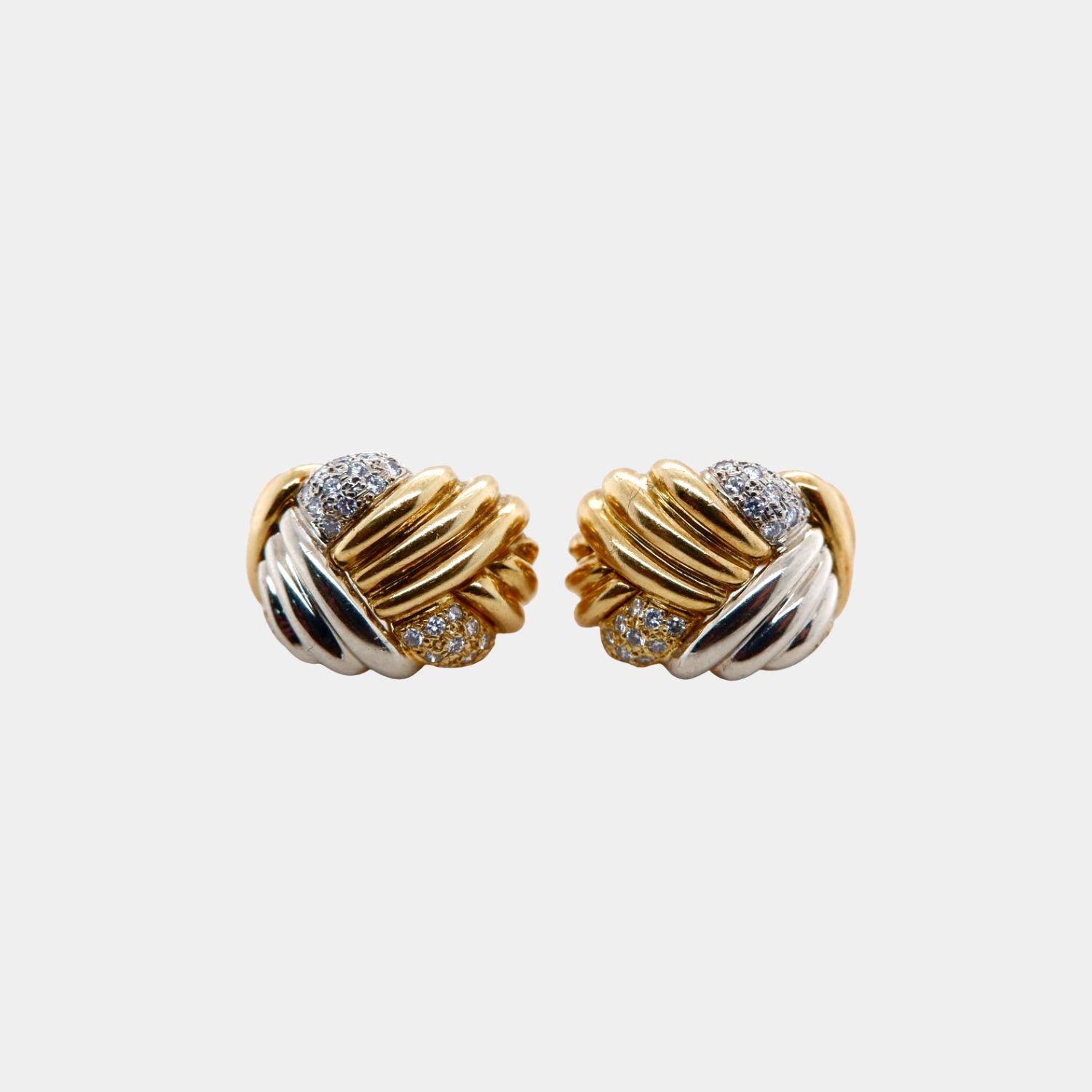 Vintage Italian "Milano Piero" in Two Tone 18ct Gold and Diamond Woven Earrings