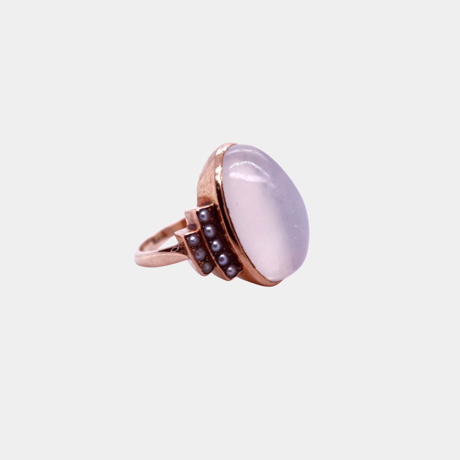 Vintage 1930's Large Cabochon Moonstone and Seed Pearl Ring
