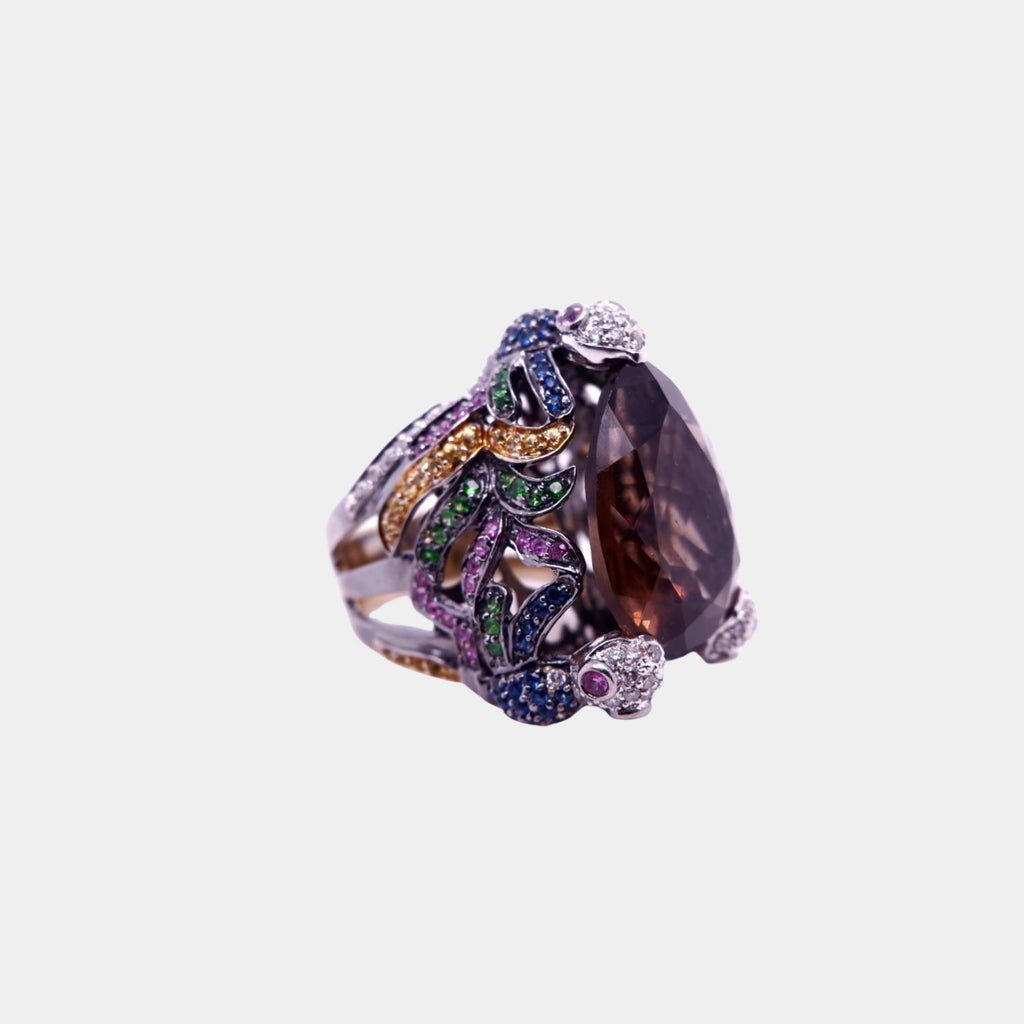 Multi Gem Smokey Quartz and 18ct White Gold Ring