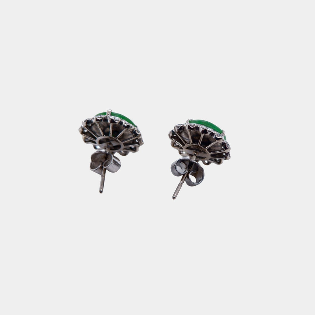 Vintage Jade and Diamond Vintage Stud Earrings in 18ct White Gold