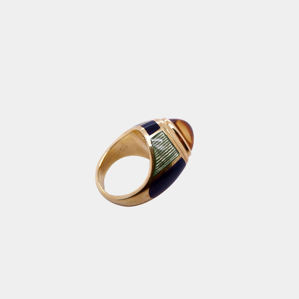 Vintage Leo De Vroomen Citrine and Enamel Ring in 18ct Yellow Gold