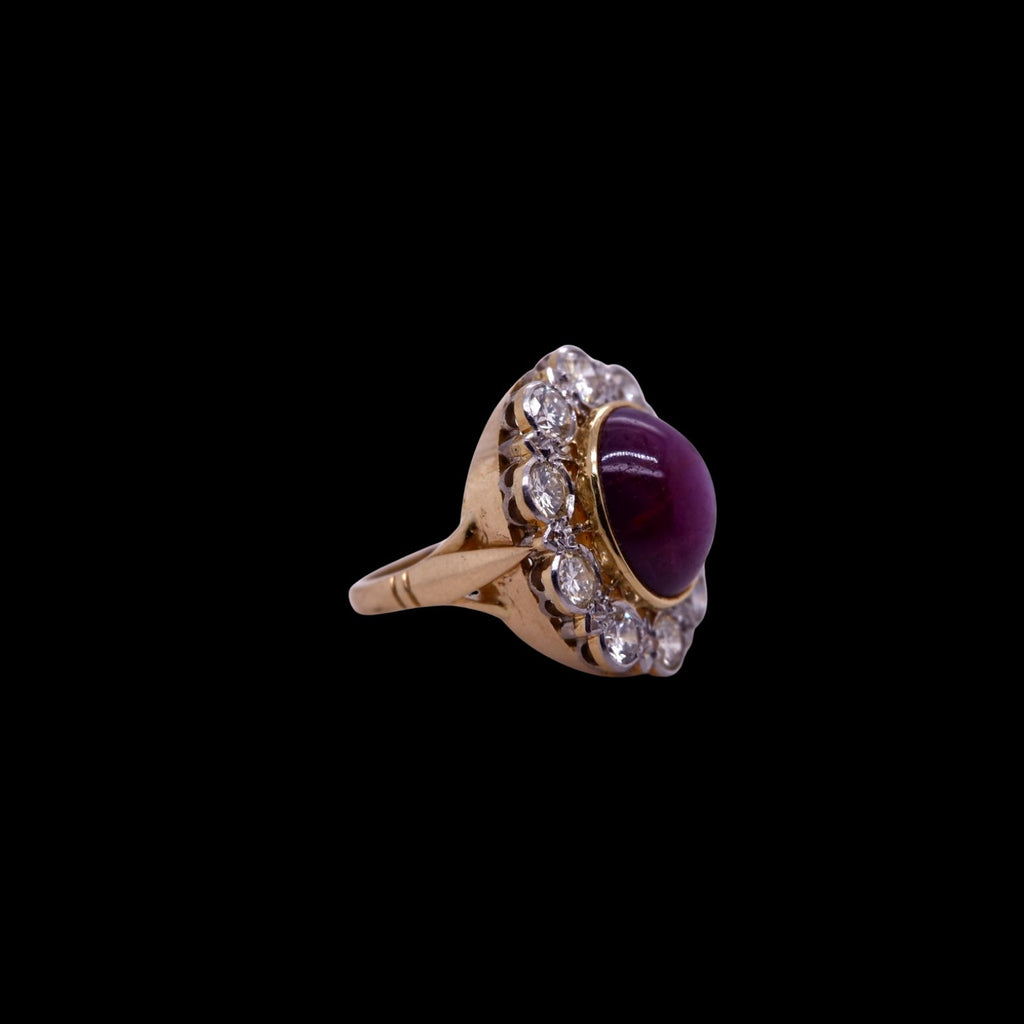 Cabochon Ruby and Diamond Cluster Ring