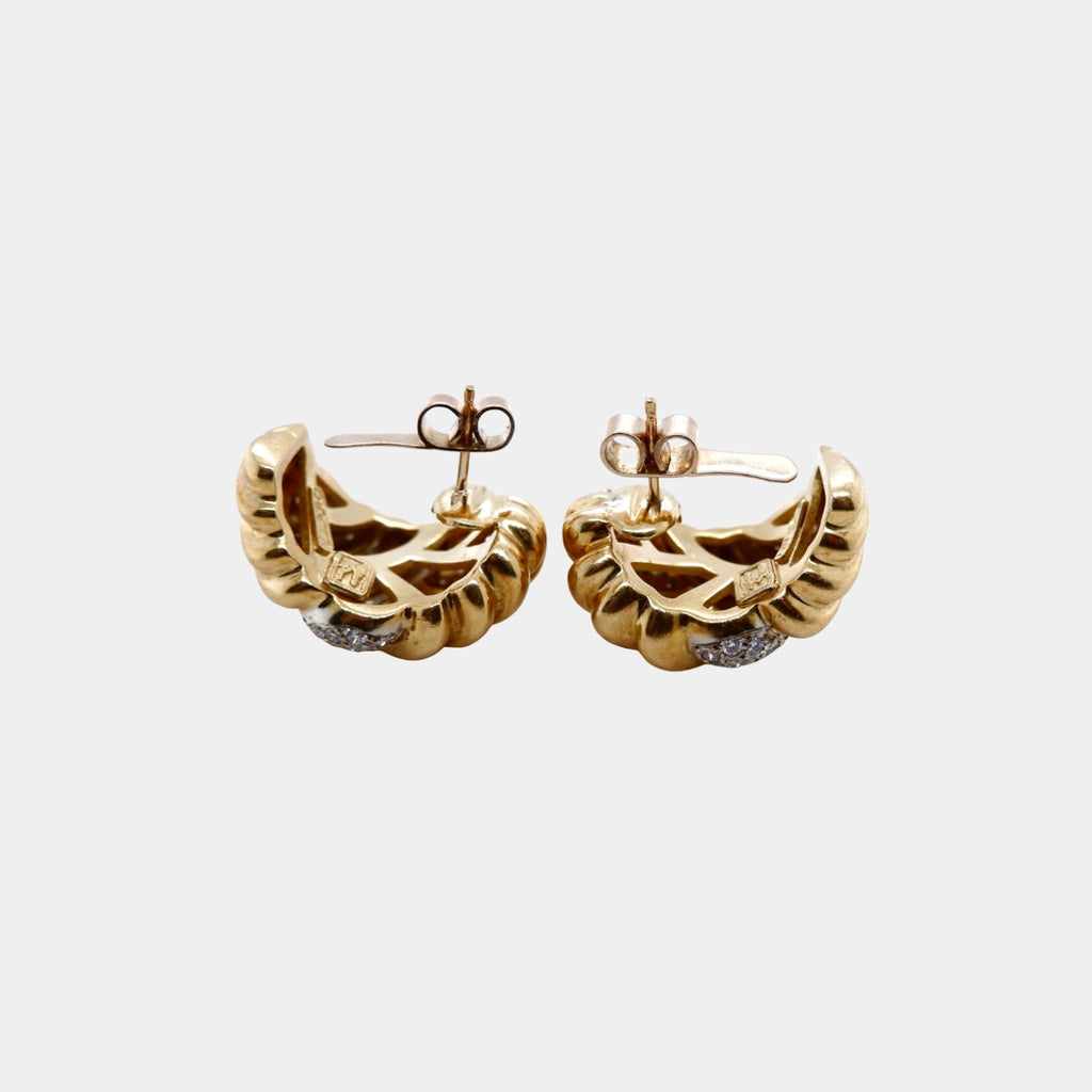 Vintage Italian "Milano Piero" in Two Tone 18ct Gold and Diamond Woven Earrings